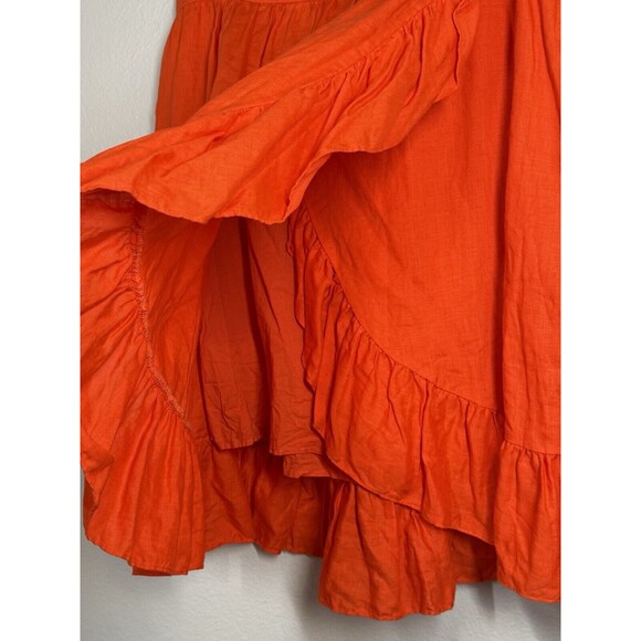 J Crew 100% Linen Faux Wrap Ruffle Skirt Womens 14 Tall Orange A-Line Layered - Picture 6 of 13